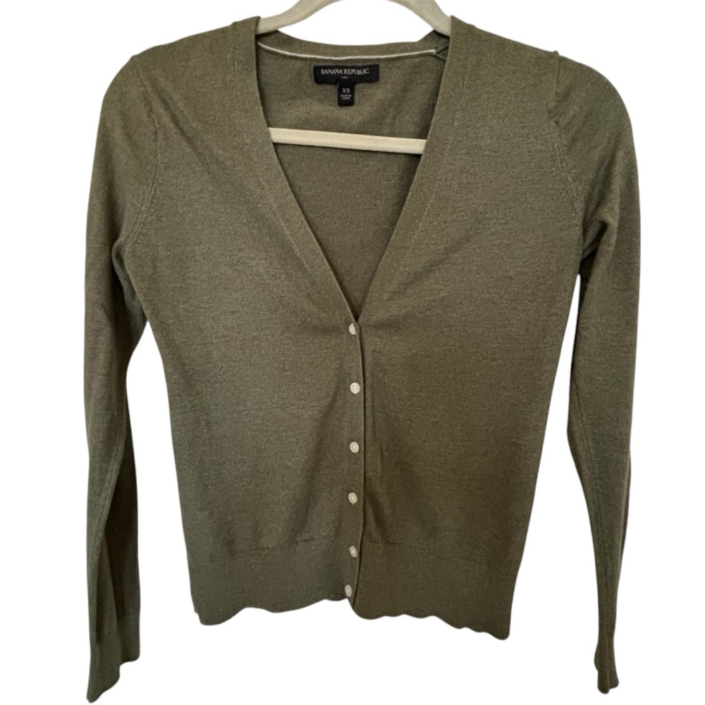 Green Khaki Long Sleeve Cardigan Banana Republic Size XS